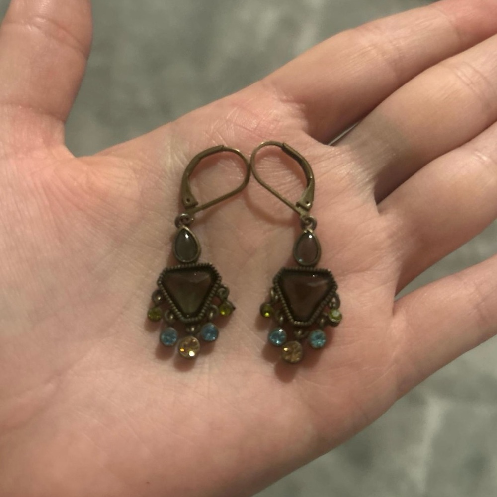 Elegant Bronze and Multicolor Dangle Earrings
